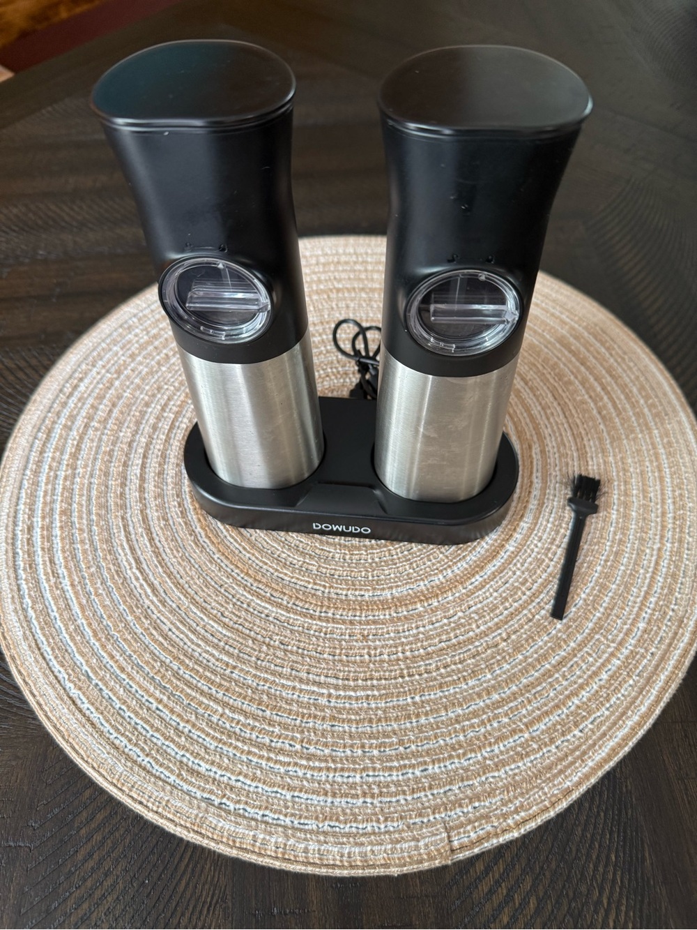 Electric Salt and Pepper Grinder Set - Black and Silver